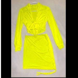 2 Piece Sheer Mesh Tie Crop Top + Skirt